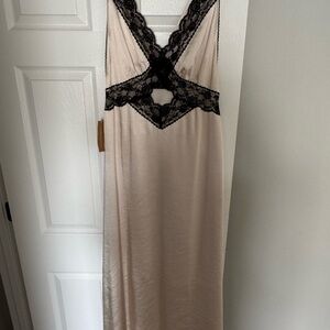 Satin and Lace Trim Maxi dress  - Cream and Black